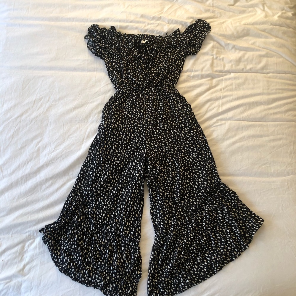 Lush Black & White Polka Dot Wide-Leg Jumpsuit